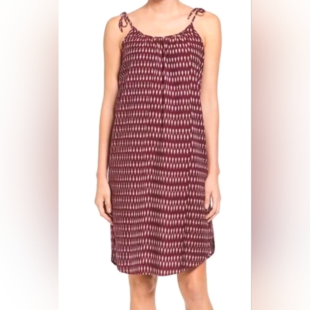 Madewell Slip Red dress Tie Straps Ikat Print Pockets Cotton Size M